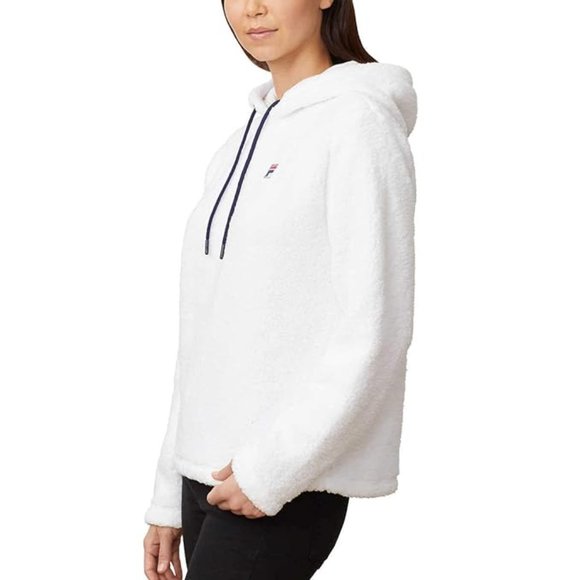 Fila Women's Josephine Sherpa Embroidered Logo Crop Hoodie White Medium NWT - Picture 2 of 11